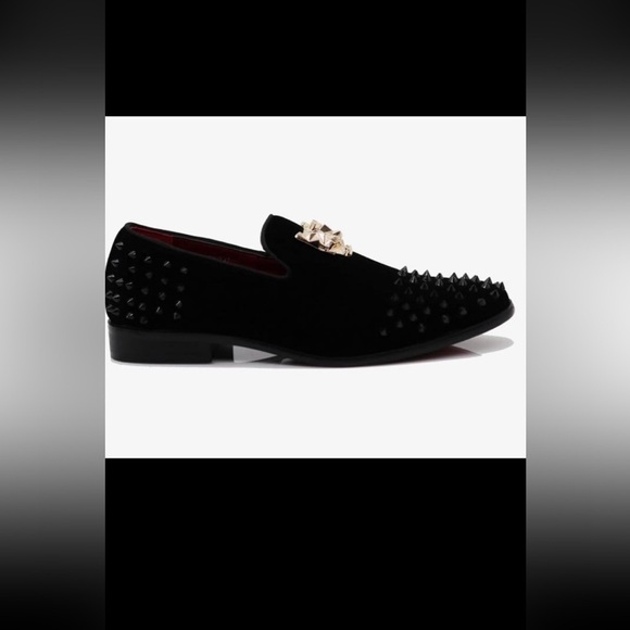 Men's Spikes Dress Shoes Black Velvet Loafers Gold Buckle Slip-On NWOT size 8.5 - Picture 4 of 12